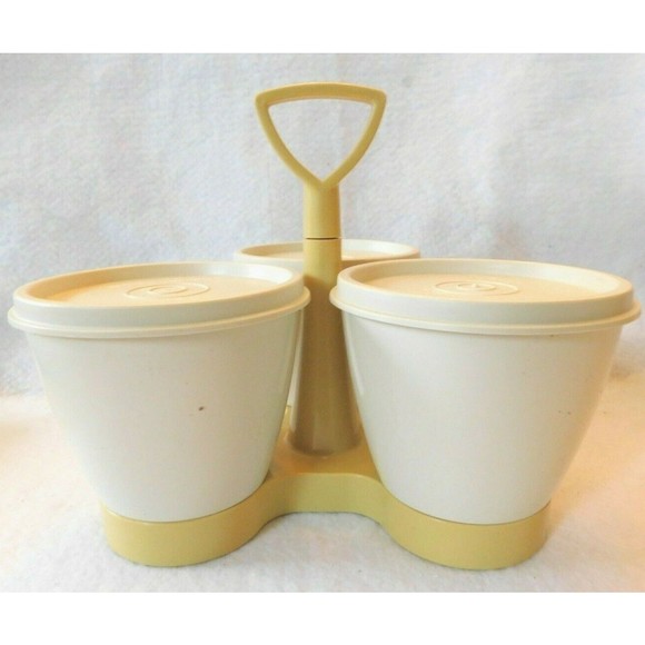 Tupperware Other - Vintage Tupperware Almond 757-3 Condiment Caddy Server W/ 3 Lids 733-1